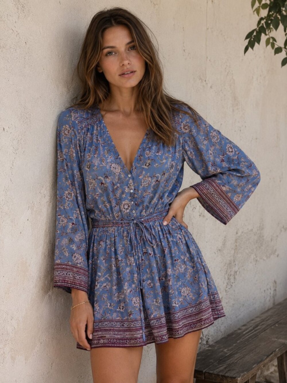 Veronica Beard Tiany Floral Print Drawstring Mini Dress in Cornflower